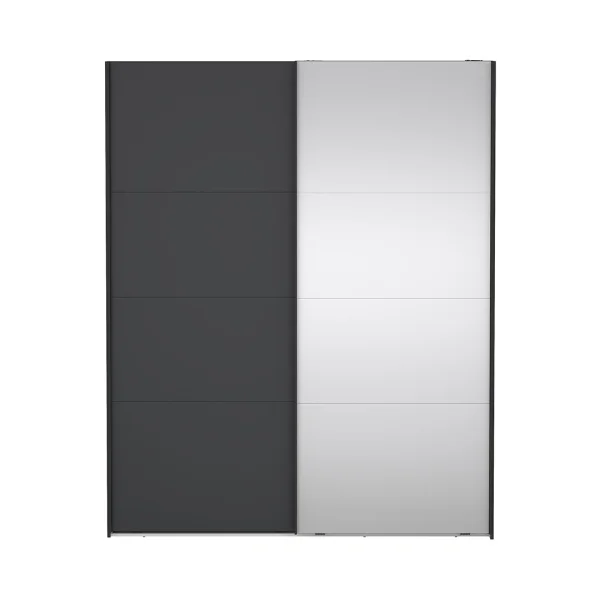 Catania Kleiderschrank 221x179x65cm, 1 Schiebetür, 1 Schiebetür mit Spiegel matt schwarz.