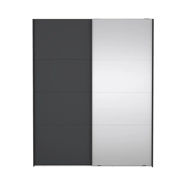 Catania Kleiderschrank 221x179x65cm, 1 Schiebetür, 1 Schiebetür mit Spiegel matte grau.