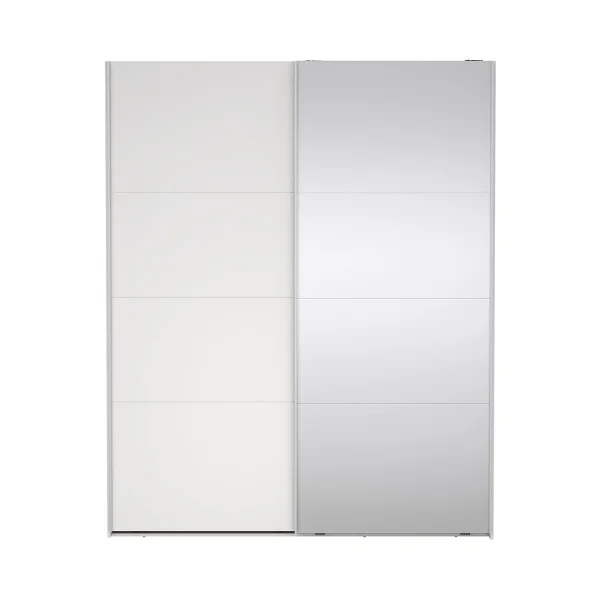 Catania Kleiderschrank 221x179x65cm, 1 Schiebetür, 1 Schiebetür mit Spiegel weiß.