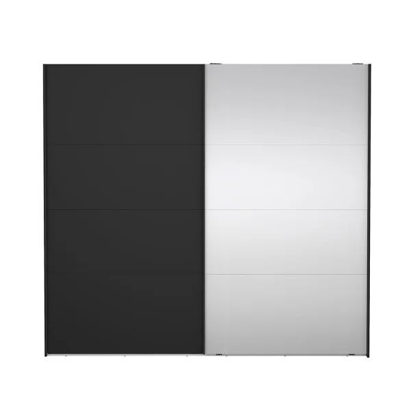 Catania Kleiderschrank 221x244x67cm, 1 Schiebetür, 1 Schiebetür mit Spiegel matt schwarz.