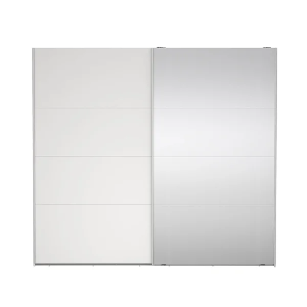 Catania Kleiderschrank 221x244x67cm, 1 Schiebetür, 1 Schiebetür mit Spiegel weiß.