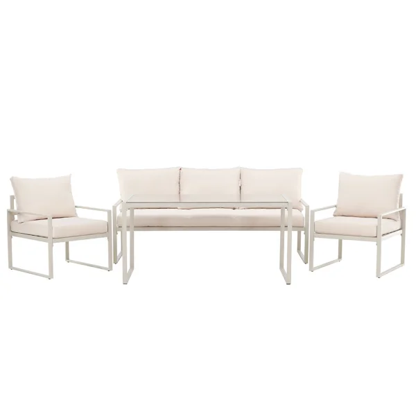 Catania Loungeset 1 "Esstisch", 1 Sofa, 2 Stühle beige.
