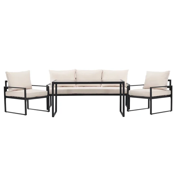 Catania Loungeset 1 "Esstisch", 1 Sofa, 2 Stühle schwarz.