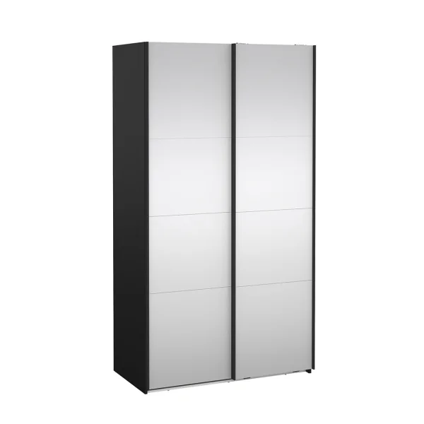 Catania Schiebetürenschrank 2 Türen mit Spiegel 120x220cm matt schwarz.