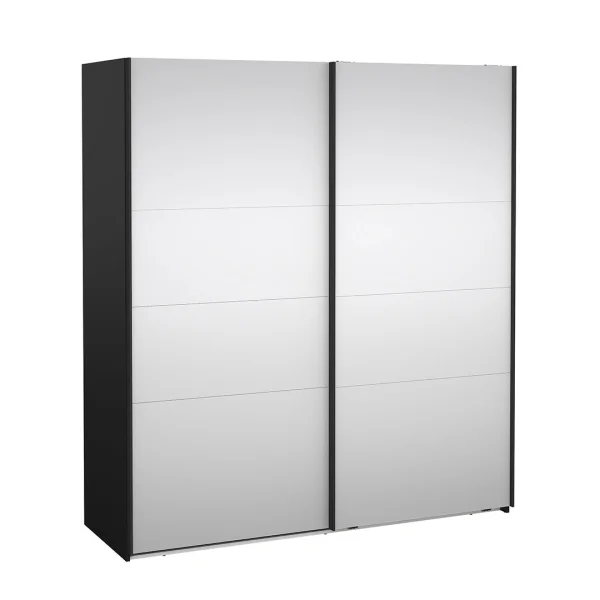 Catania Schiebetürenschrank 2 Türen mit Spiegel 180x200cm matt schwarz.
