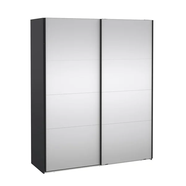 Catania Schiebetürenschrank 2 Türen mit Spiegel 180x220cm matt grau.