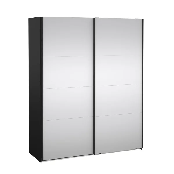 Catania Schiebetürenschrank 2 Türen mit Spiegel 180x220cm matt schwarz.