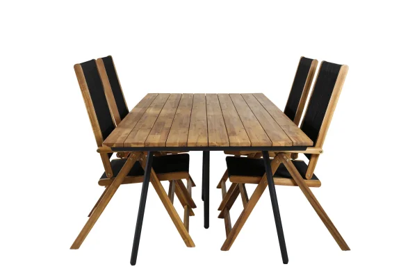 Chan Gartenset Tisch 100x200cm und 4 Stühle Little John schwarz, natur.