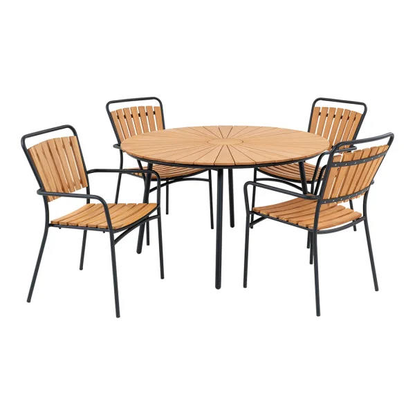 Cleveland Gartenset Esstisch Ø130cm natur, schwarz und 4 Cleveland Stuhl natur, schwarz.
