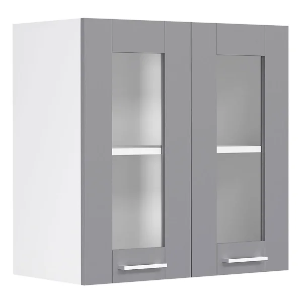 Colura Küchenoberschrank 80 cm 2 Glasstüren anthrazit grau, weiß.