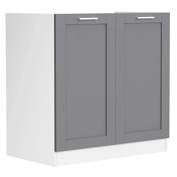 Colura Küchenunterschrank für Waschbecken 80 cm 2 Türen anthrazit grau, weiß.