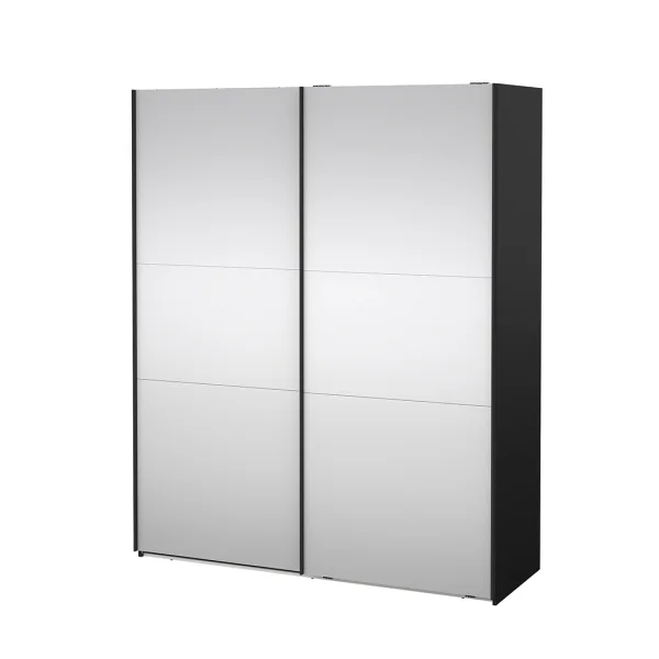 Como Schiebetürenschrank 2 Türen mit Spiegel 180x220cm matt schwarz.