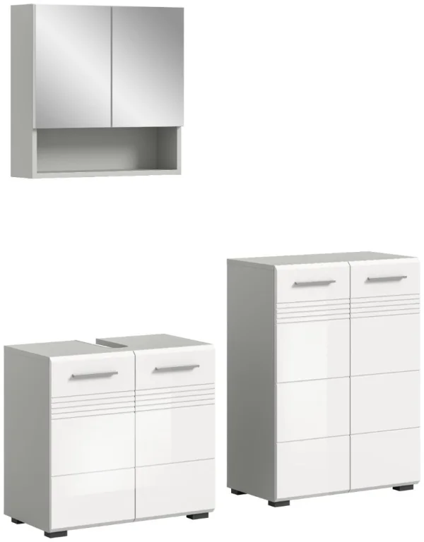 Copa Badmöbelset C6 Weiß hochglanz, hellgrau.