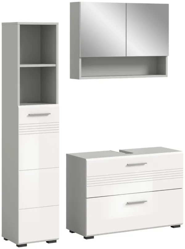 Copa Badmöbelset C8 Weiß hochglanz, hellgrau.