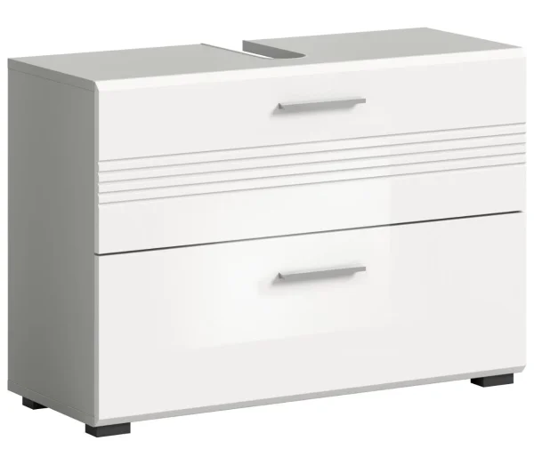 Copa Waschbeckenunterschrank 2 Schubladen Weiß hochglanz, hellgrau.