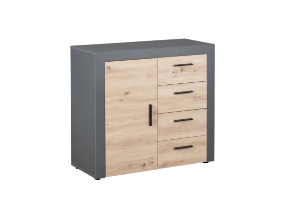 Corbeto1T4S Kommode 4 Schubladen, 1 Tür Anthrazit, Eiche Artisan Dekor.