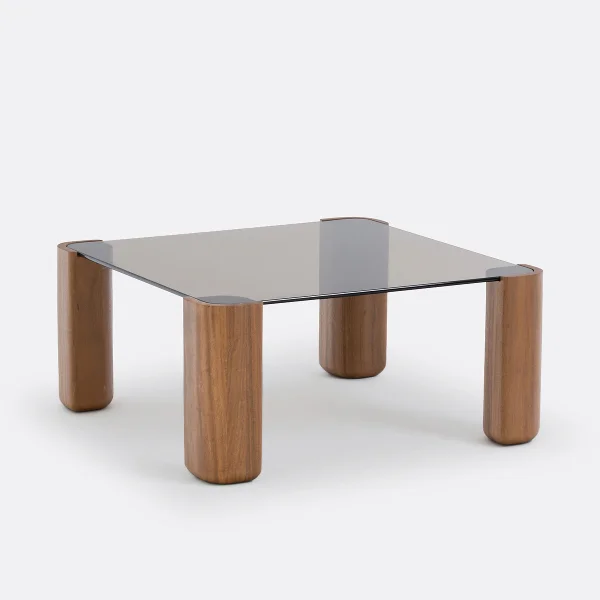 Couchtisch Boldi, Glas Und Nussbaum Massiv