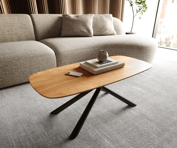 Couchtisch Edge Boot 100x50 cm Eiche Natur Schweizer Kante Sarity Metall Schwarz