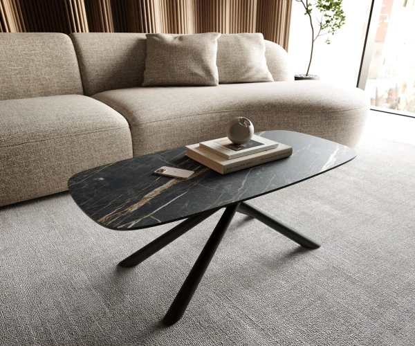 Couchtisch Edge Boot 100x50 cm Keramik Laminam® Noir Desir Braun Sarity Metall Schwarz