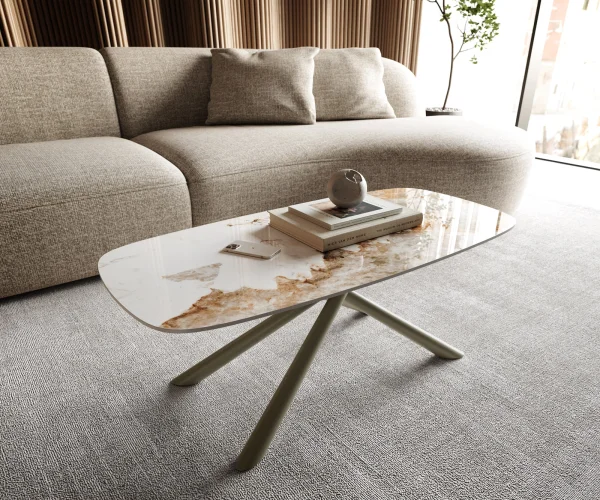 Couchtisch Edge Boot 100x50 cm Keramik Minas Melange Sarity Metall Effektfinish Titan