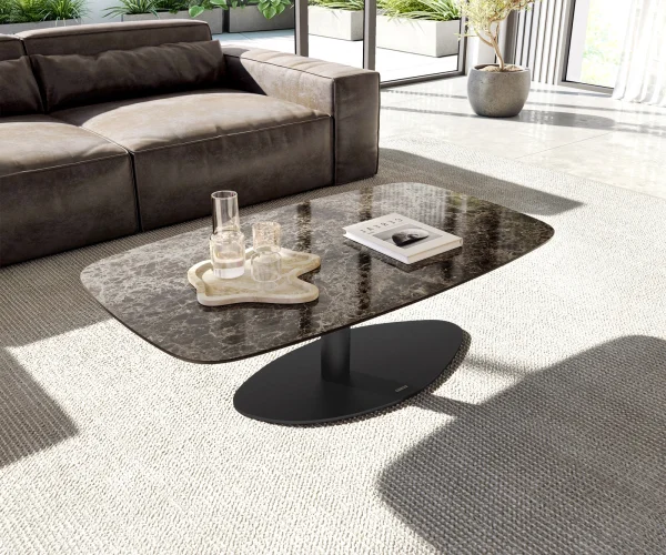 Couchtisch Edge Boot 120x70 cm Keramik Laminam® Emperador Extra Lucidato Dunkelbraun Vibany Metall Schwarz