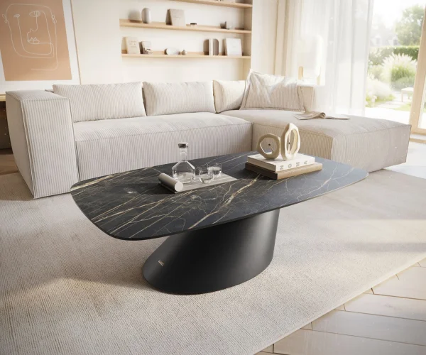 Couchtisch Edge Boot 120x70 cm Keramik Laminam® Noir Desir Braun Conis Metall Schwarz