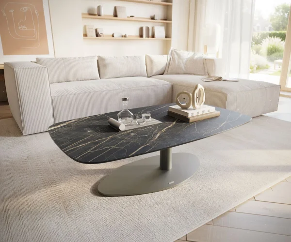 Couchtisch Edge Boot 120x70 cm Keramik Laminam® Noir Desir Braun Vibany Metall Effektfinish Titan