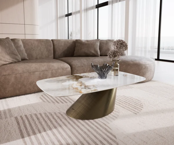 Couchtisch Edge Boot 120x70 cm Keramik Minas Melange Conis Metallic Gold
