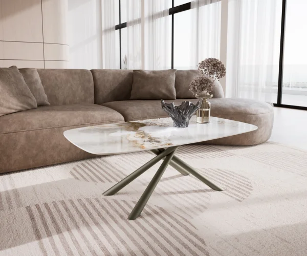 Couchtisch Edge Boot 120x70 cm Keramik Minas Melange Sarity Metall Effektfinish Titan