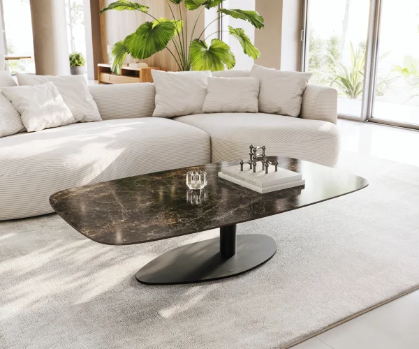 Couchtisch Edge Boot 140x80 cm Keramik Laminam® Emperador Extra Lucidato Dunkelbraun Vibany Metall Schwarz