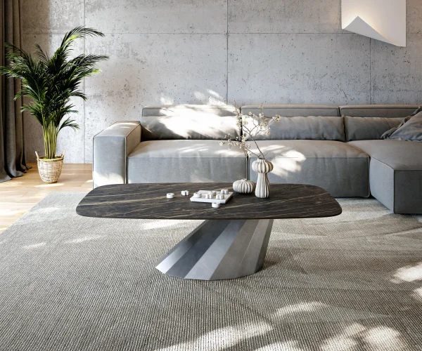 Couchtisch Edge Boot 140x80 cm Keramik Laminam® Noir Desir Braun Parabi Metallic Silber