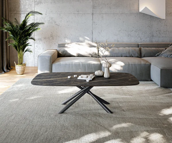 Couchtisch Edge Boot 140x80 cm Keramik Laminam® Noir Desir Braun Sarity Metall Schwarz