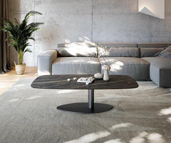 Couchtisch Edge Boot 140x80 cm Keramik Laminam® Noir Desir Braun Vibany Metall Schwarz