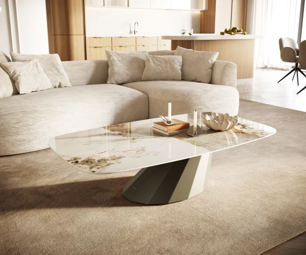 Couchtisch Edge Boot 140x80 cm Keramik Minas Melange Parabi Metall Effektfinish Titan