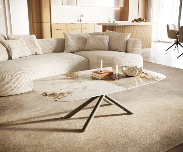 Couchtisch Edge Boot 140x80 cm Keramik Minas Melange Sarity Metall Effektfinish Titan