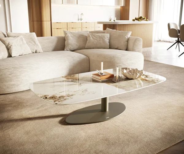 Couchtisch Edge Boot 140x80 cm Keramik Minas Melange Vibany Metall Effektfinish Titan