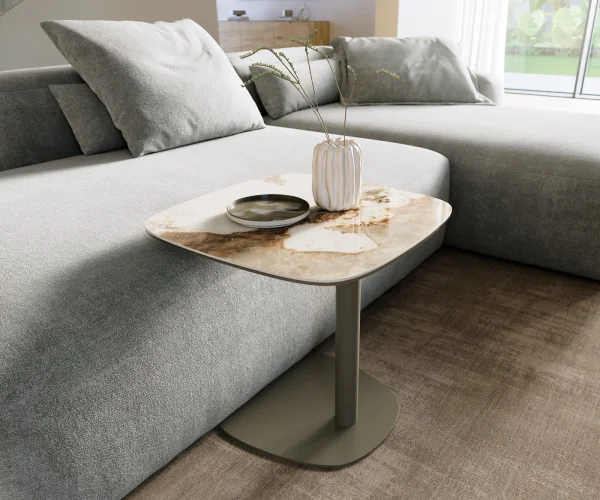 Couchtisch Edge Boot 50x50 cm Keramik Minas Melange Eleny Metall Effektfinish Titan