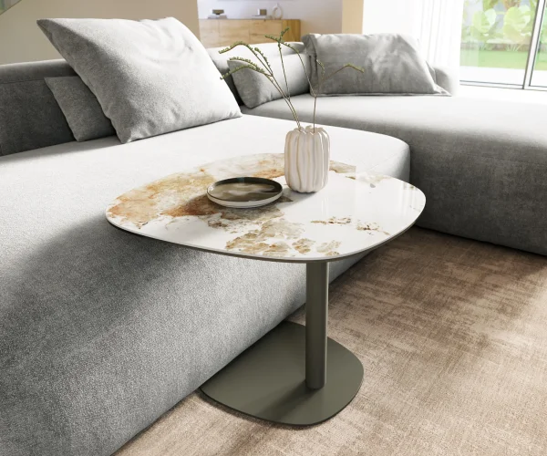 Couchtisch Edge Boot 60x60 cm Keramik Minas Melange Eleny Metall Effektfinish Titan