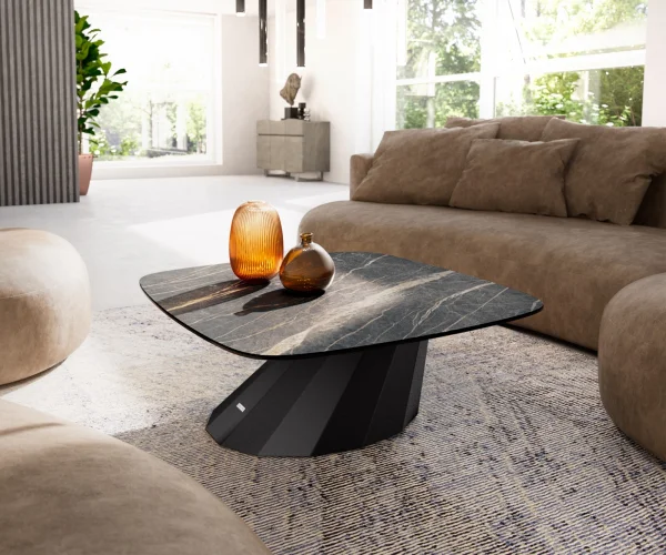Couchtisch Edge Boot 90x90 cm Keramik Laminam® Noir Desir Braun Parabi Metall Schwarz