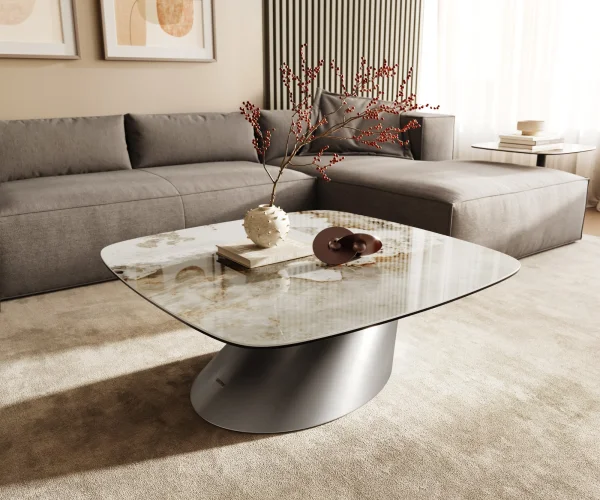 Couchtisch Edge Boot 90x90 cm Keramik Minas Melange Conis Edelstahl gebürstet