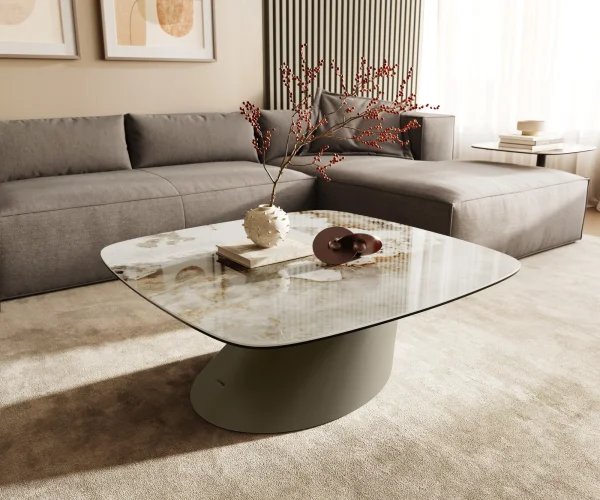 Couchtisch Edge Boot 90x90 cm Keramik Minas Melange Conis Metall Effektfinish Titan