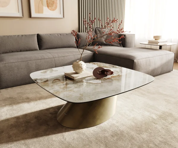 Couchtisch Edge Boot 90x90 cm Keramik Minas Melange Conis Metallic Gold