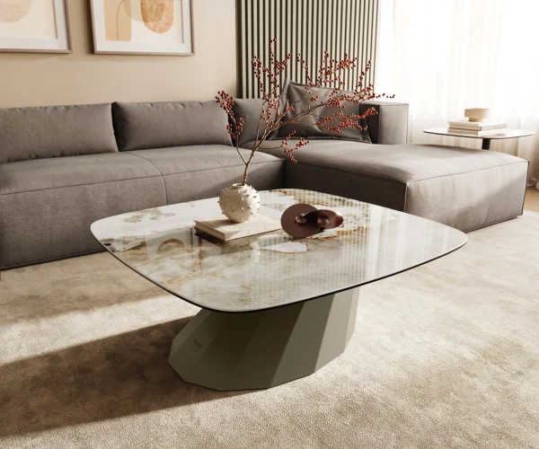 Couchtisch Edge Boot 90x90 cm Keramik Minas Melange Parabi Metall Effektfinish Titan