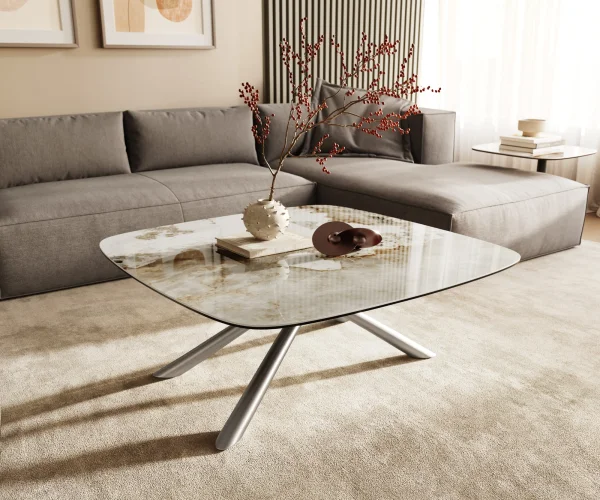 Couchtisch Edge Boot 90x90 cm Keramik Minas Melange Sarity Edelstahl gebürstet