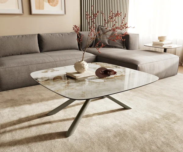 Couchtisch Edge Boot 90x90 cm Keramik Minas Melange Sarity Metall Effektfinish Titan