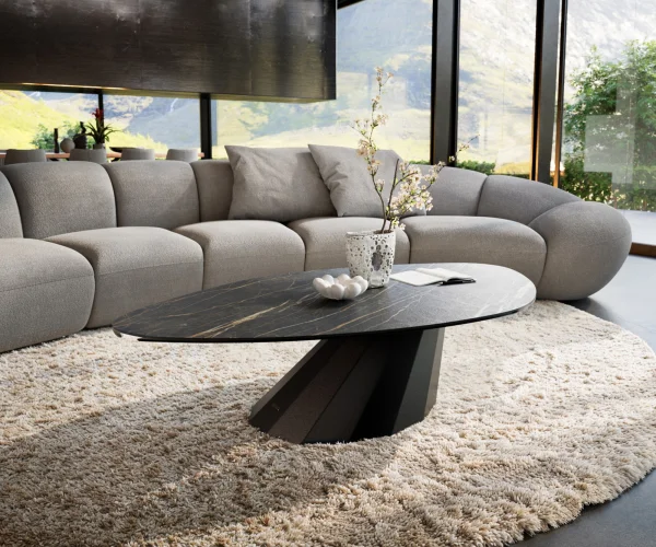 Couchtisch Edge Organisch 140x76 cm Keramik Laminam® Noir Desir Braun Parabi Metall Schwarz