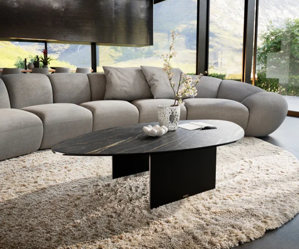 Couchtisch Edge Organisch 140x76 cm Keramik Laminam® Noir Desir Braun Salto Metall Schwarz