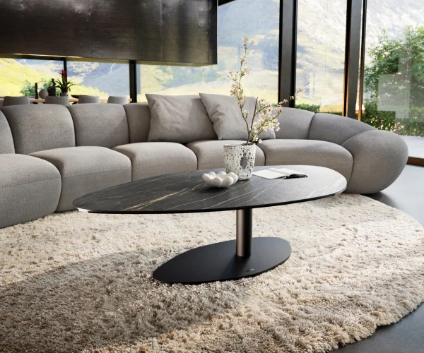 Couchtisch Edge Organisch 140x76 cm Keramik Laminam® Noir Desir Braun Vibany Metall Schwarz