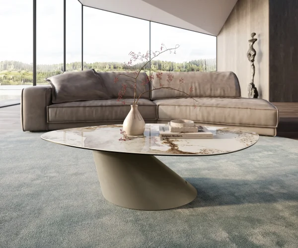 Couchtisch Edge Organisch 140x76 cm Keramik Minas Melange Conis Metall Effektfinish Titan