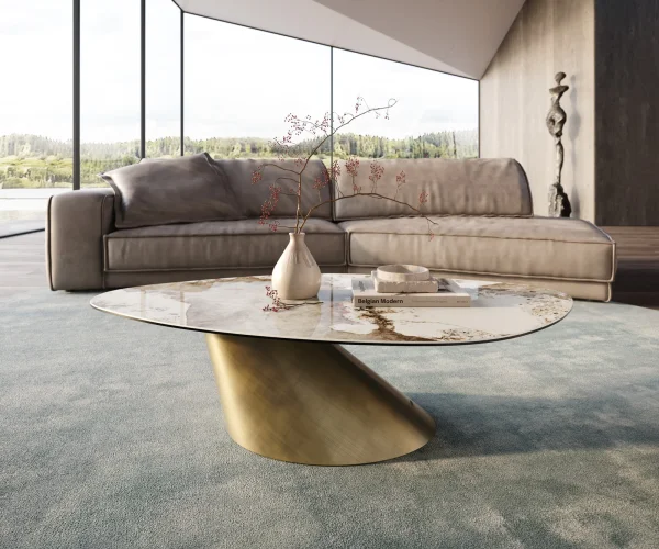 Couchtisch Edge Organisch 140x76 cm Keramik Minas Melange Conis Metallic Gold
